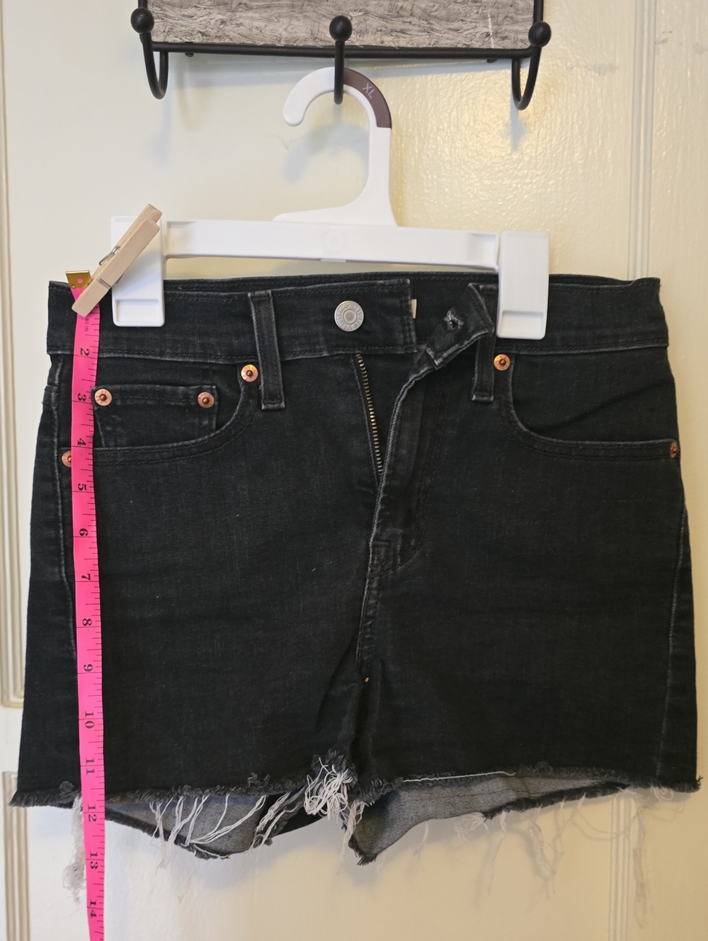 Levis Darker Black Distressed Denim Cutoff Shorts High Rise